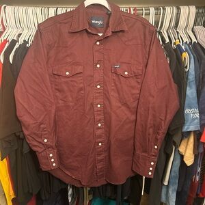 Wrangler Men's Pearl Snap Burgundy Shirt